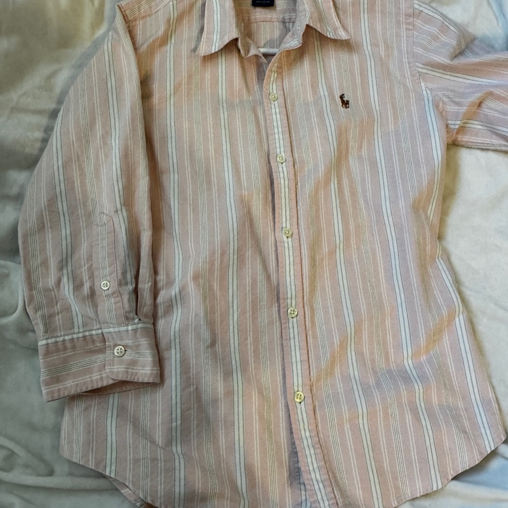 Ralph Lauren slim fit women Pink Striped Button Down Shirt